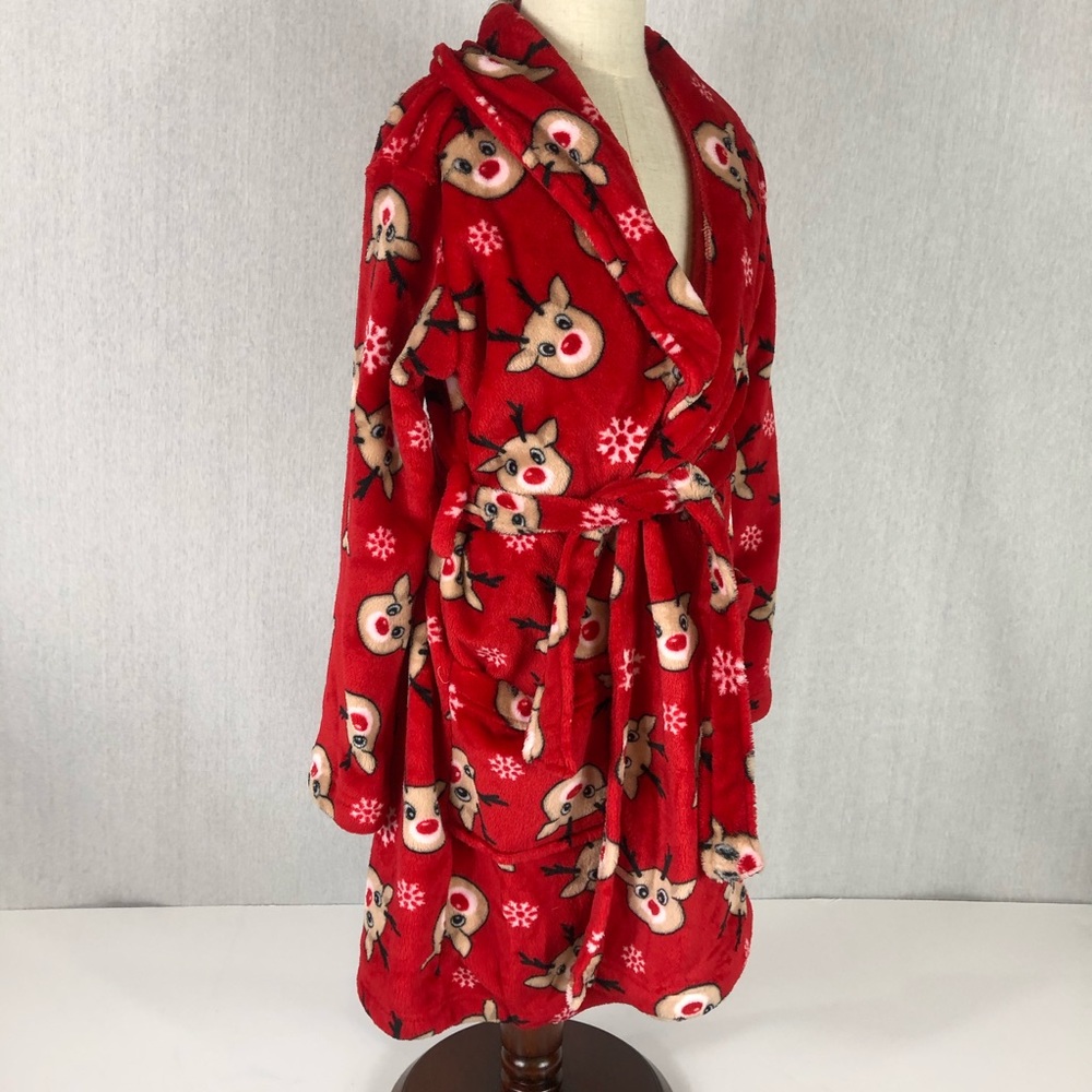 Lightning Bug 🐛 Girls Red Nose Reindeer Robe - Picture 10 of 15